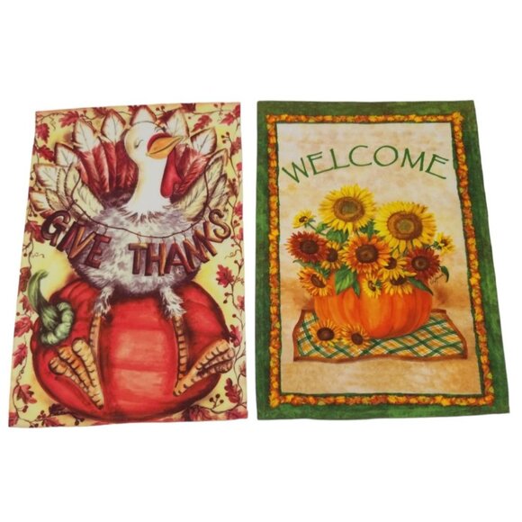 Thanksgiving and Fall Welcome Pumpkin and Sunflowers Garden Flags - Picture 1 of 4